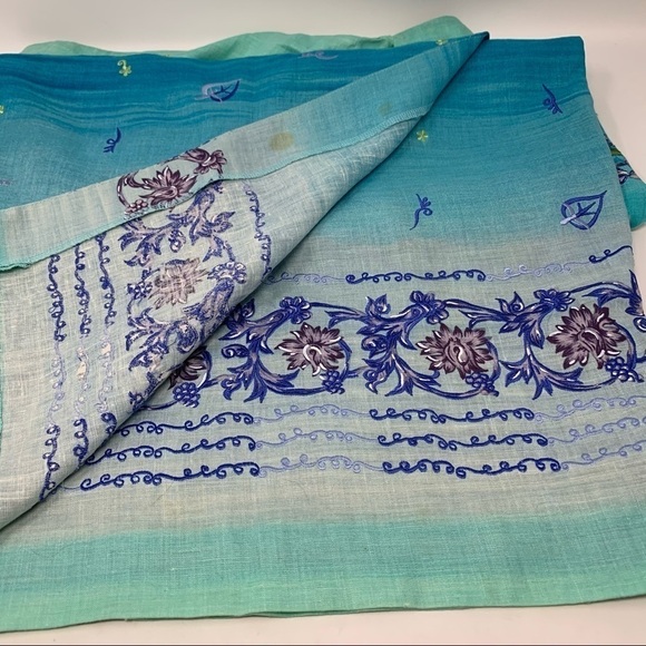 Jenna Ombre Embroidered Linen Sarong Wrap Maxi Skirt Size 12 Blue Green Floral - Picture 13 of 16
